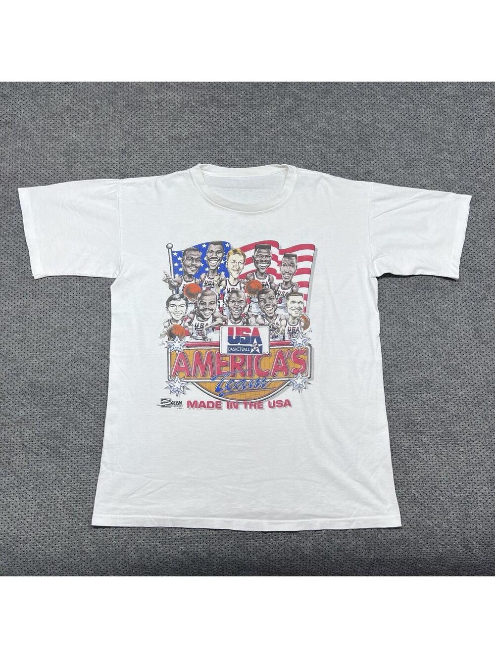 Vintage 1991 Salem USA Olympic Basketball Americas Team Caricature T-Shirt L